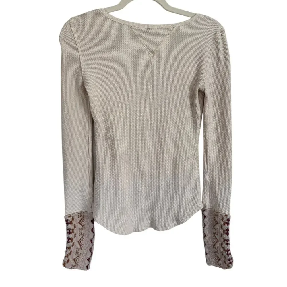 Free People We the Free Art School‎ Cuff Long Sleeve Thermal Taupe Cream Small